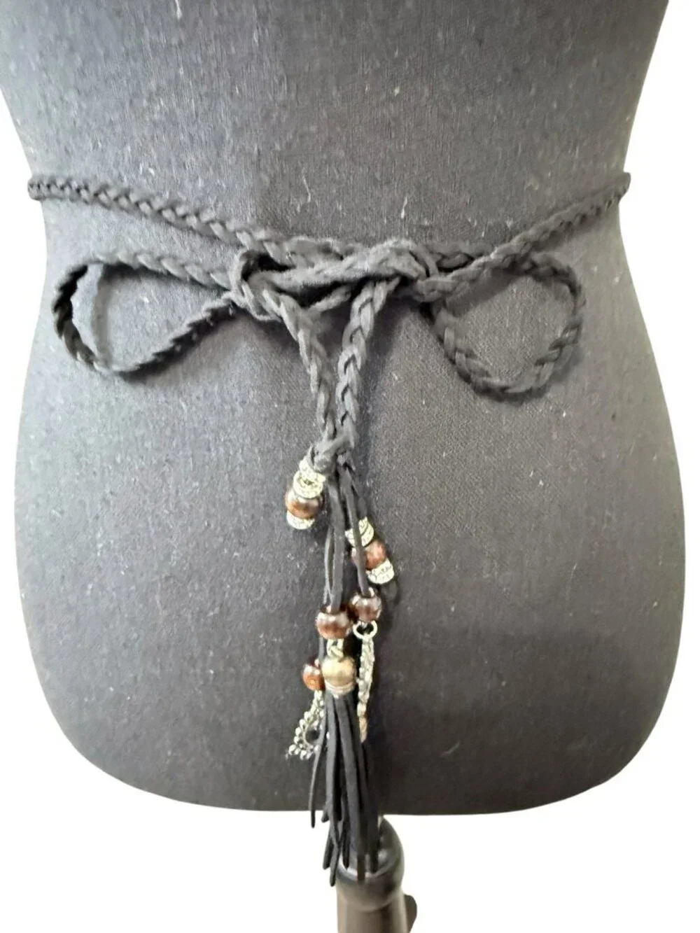 Belt Head Band Hair Adornment Neckwear Braided Faux Suede Beaded Tassels 60